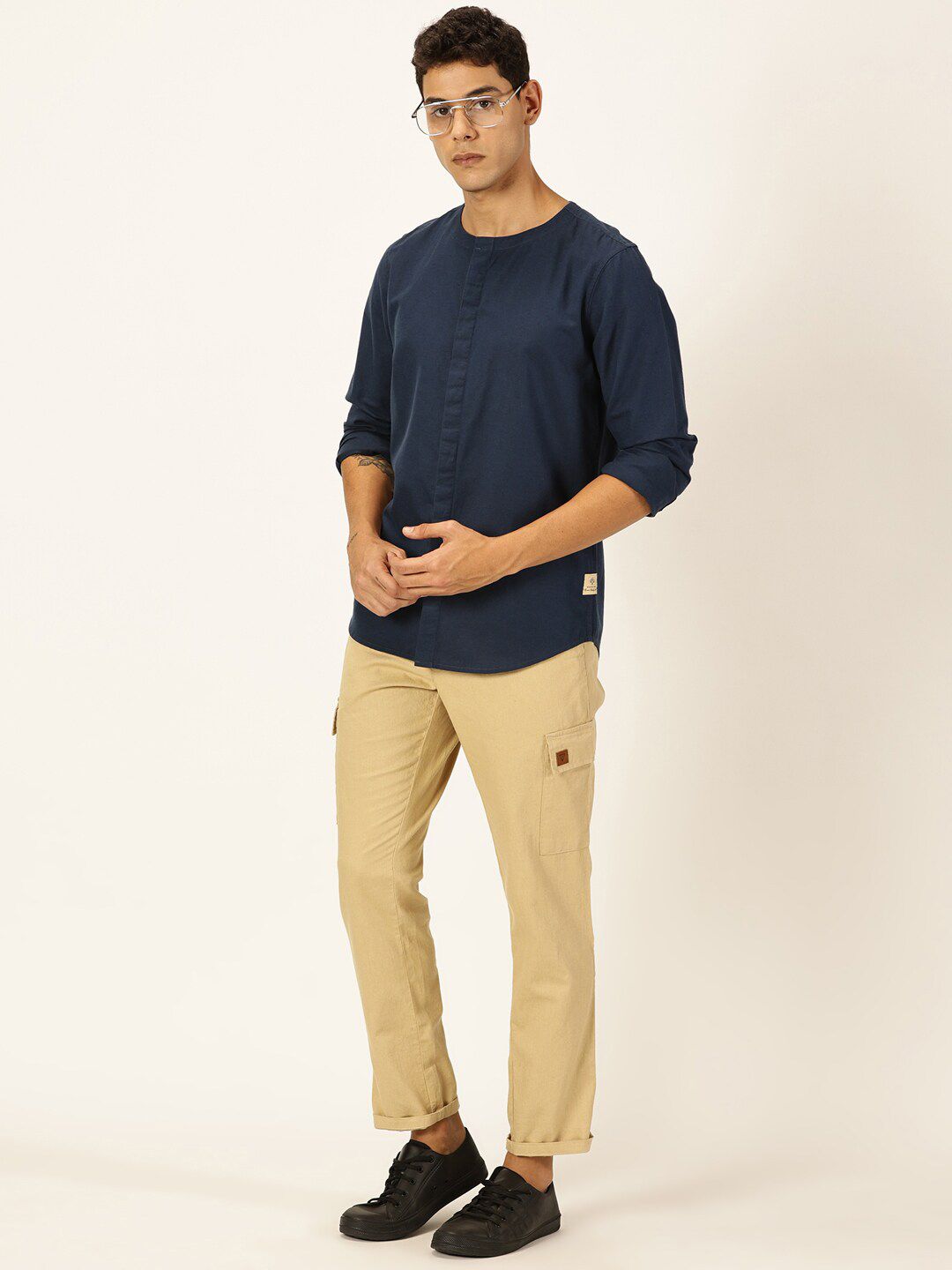 Thomas Scott Men Premium Cotton Linen Slim Fit Opaque Casual Shirt