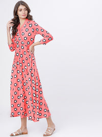 Vishudh Women Coral Printed Maxi Length Anarkali Kurta