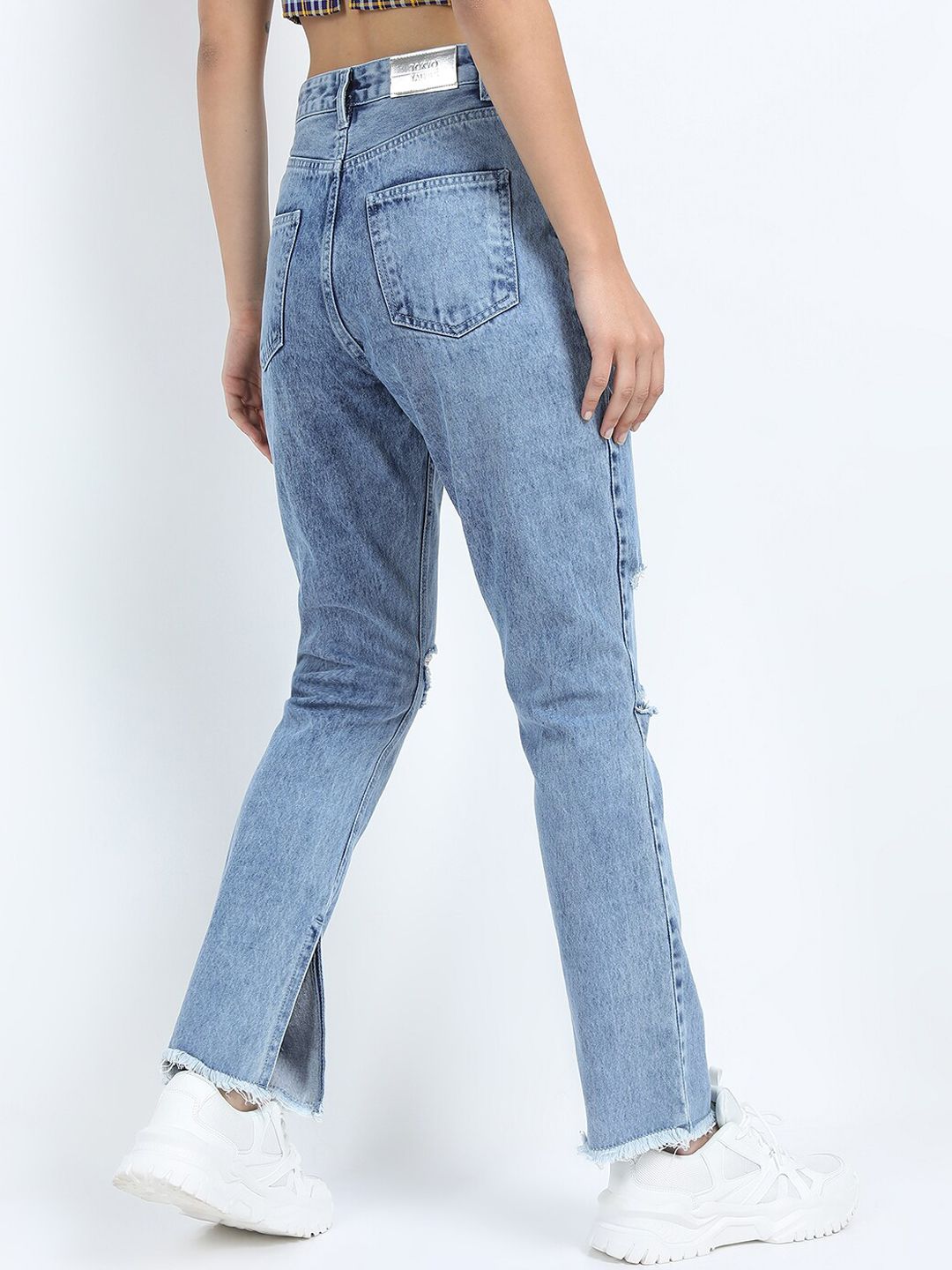 Tokyo Talkies Women Blue Straight Fit Highly Distressed Light Fade Jeans
