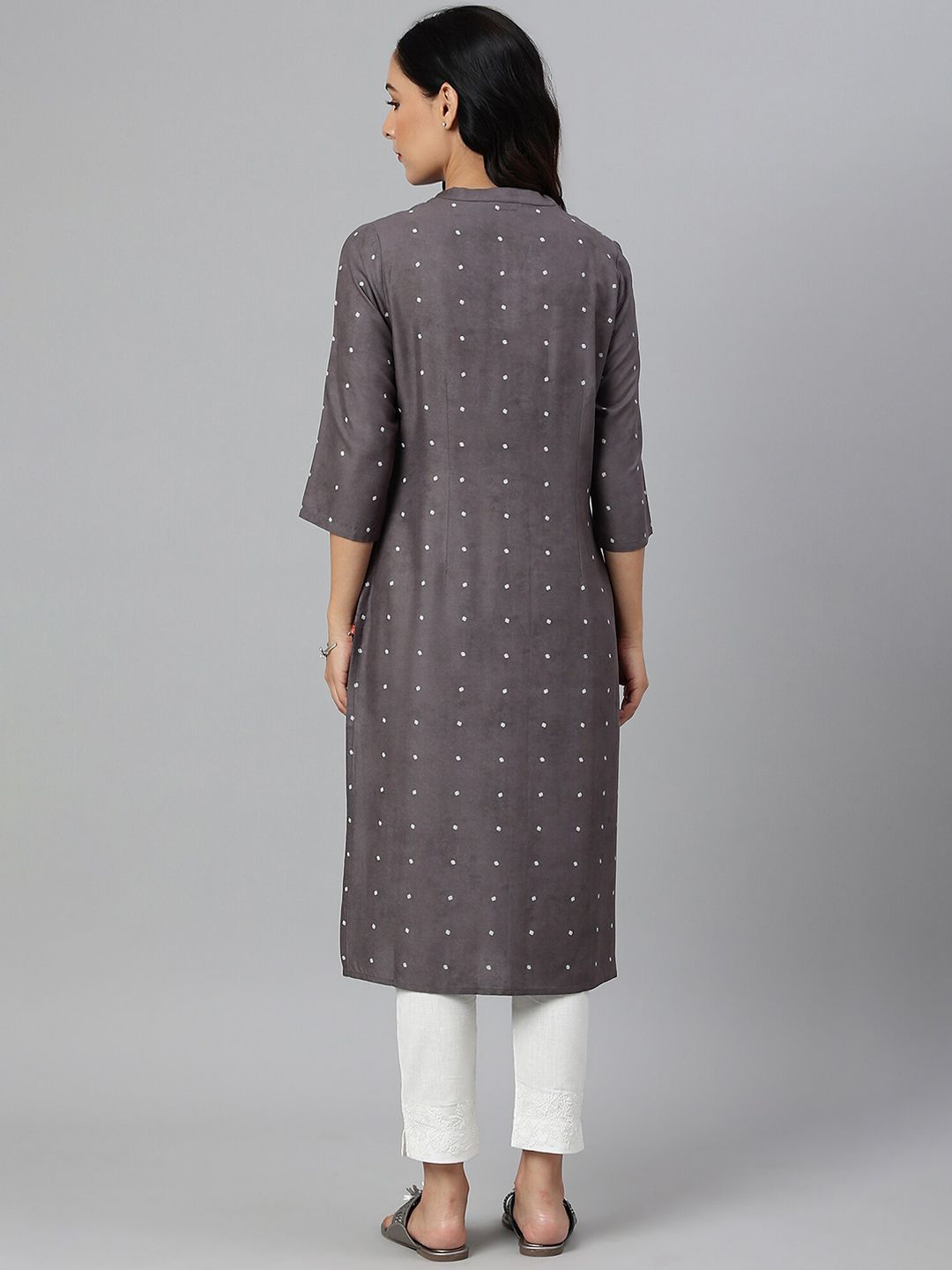 W Women Grey Floral Printed Handloom Kurta
