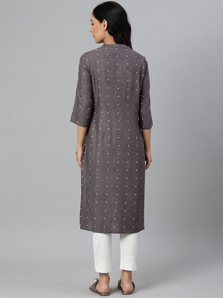 W Women Grey Floral Printed Handloom Kurta