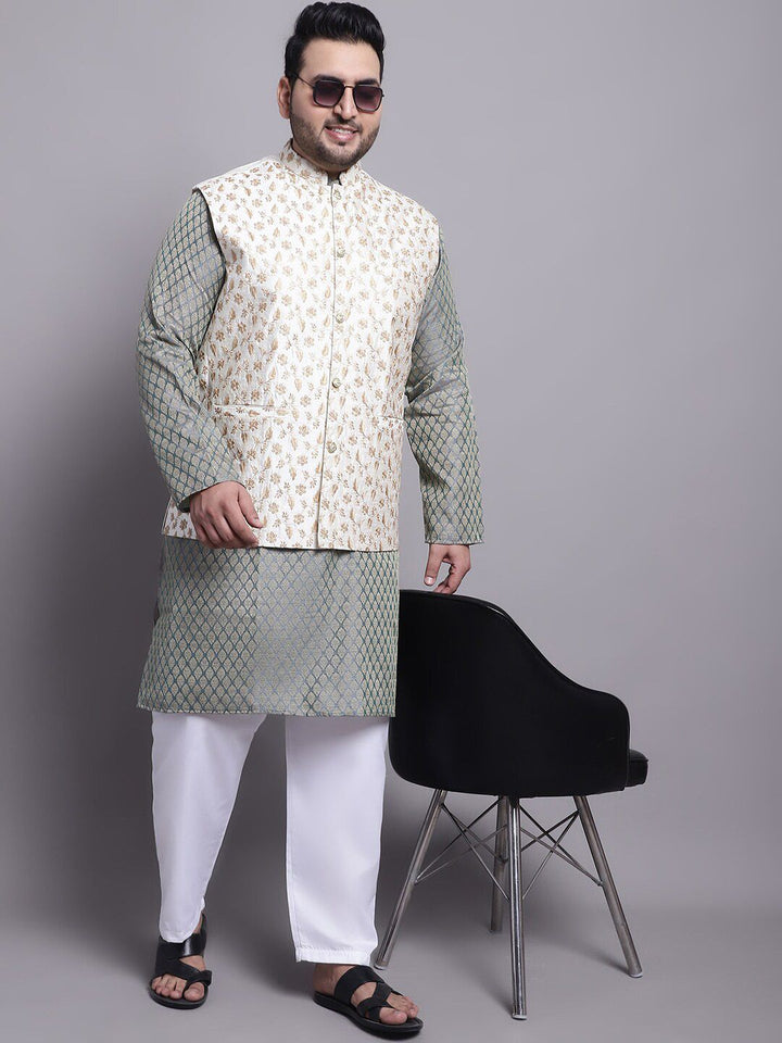 SOJANYA PLUS Woven Design Regular Kurta With Pyjamas & With Embroidered Nehru Jacket