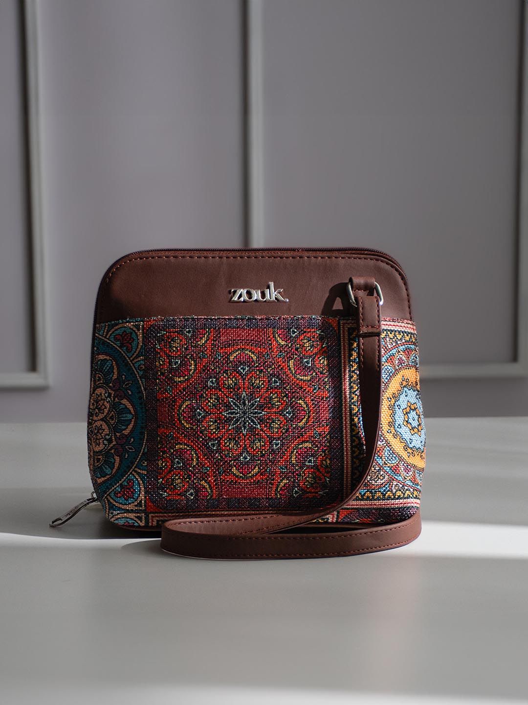 ZOUK Ethnic Motifs Printed Structured Sling Bag