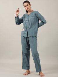 SANSKRUTIHOMES Teal Pure Cotton Night suit