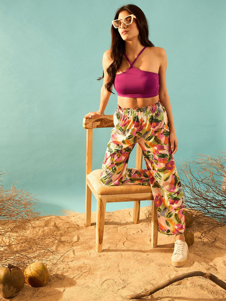 Berrylush Women Pink Floral Printed Relaxed Straight Leg High-Rise Parallel Trouser