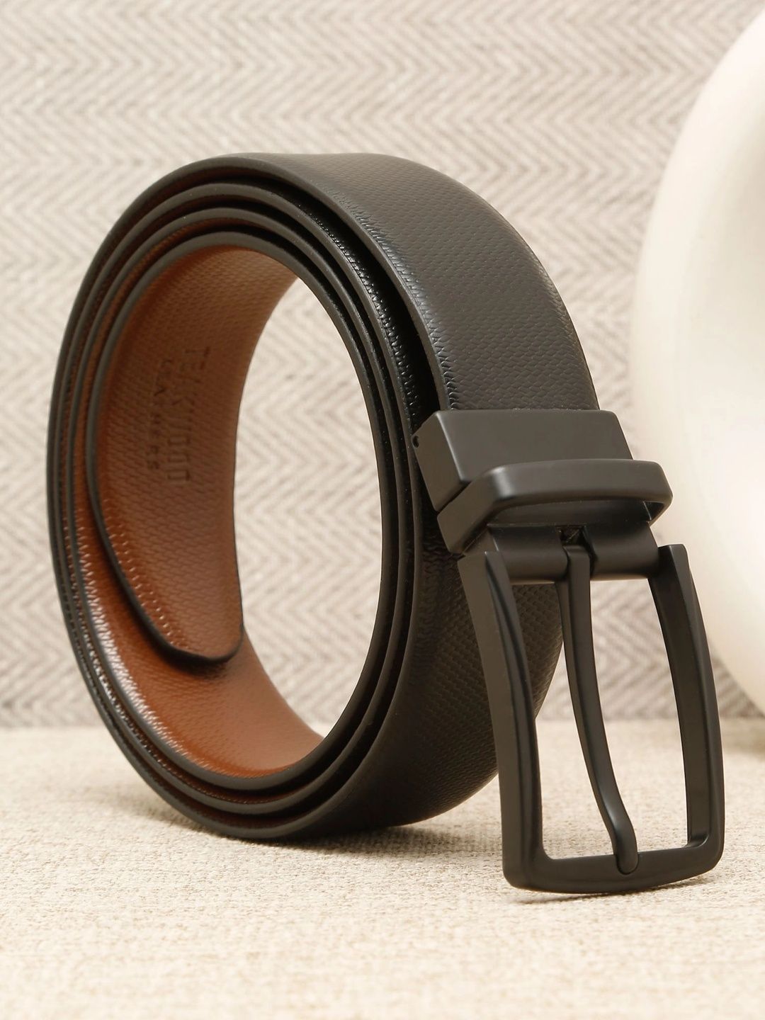 Teakwood Leathers Men Textured Leather Reversible Belt