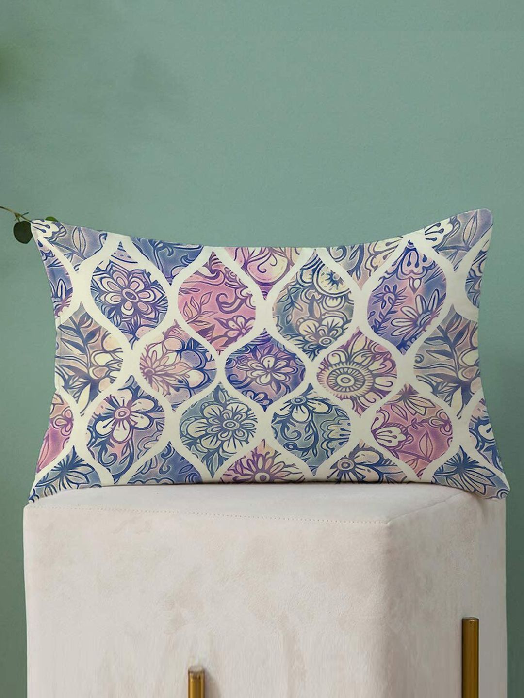 STITCHNEST Blue & Yellow Set of 2 Ethnic Motifs Rectangle Cushion Covers