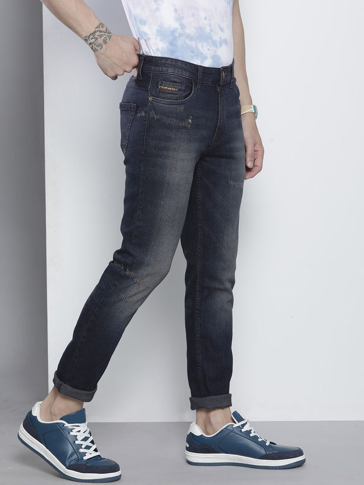 The Indian Garage Co Men Navy Blue Slim Fit Light Fade Stretchable Jeans