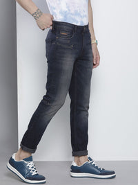 The Indian Garage Co Men Navy Blue Slim Fit Light Fade Stretchable Jeans