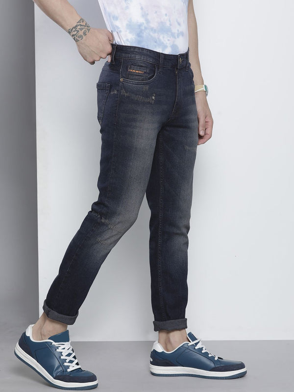 The Indian Garage Co Men Navy Blue Slim Fit Light Fade Stretchable Jeans