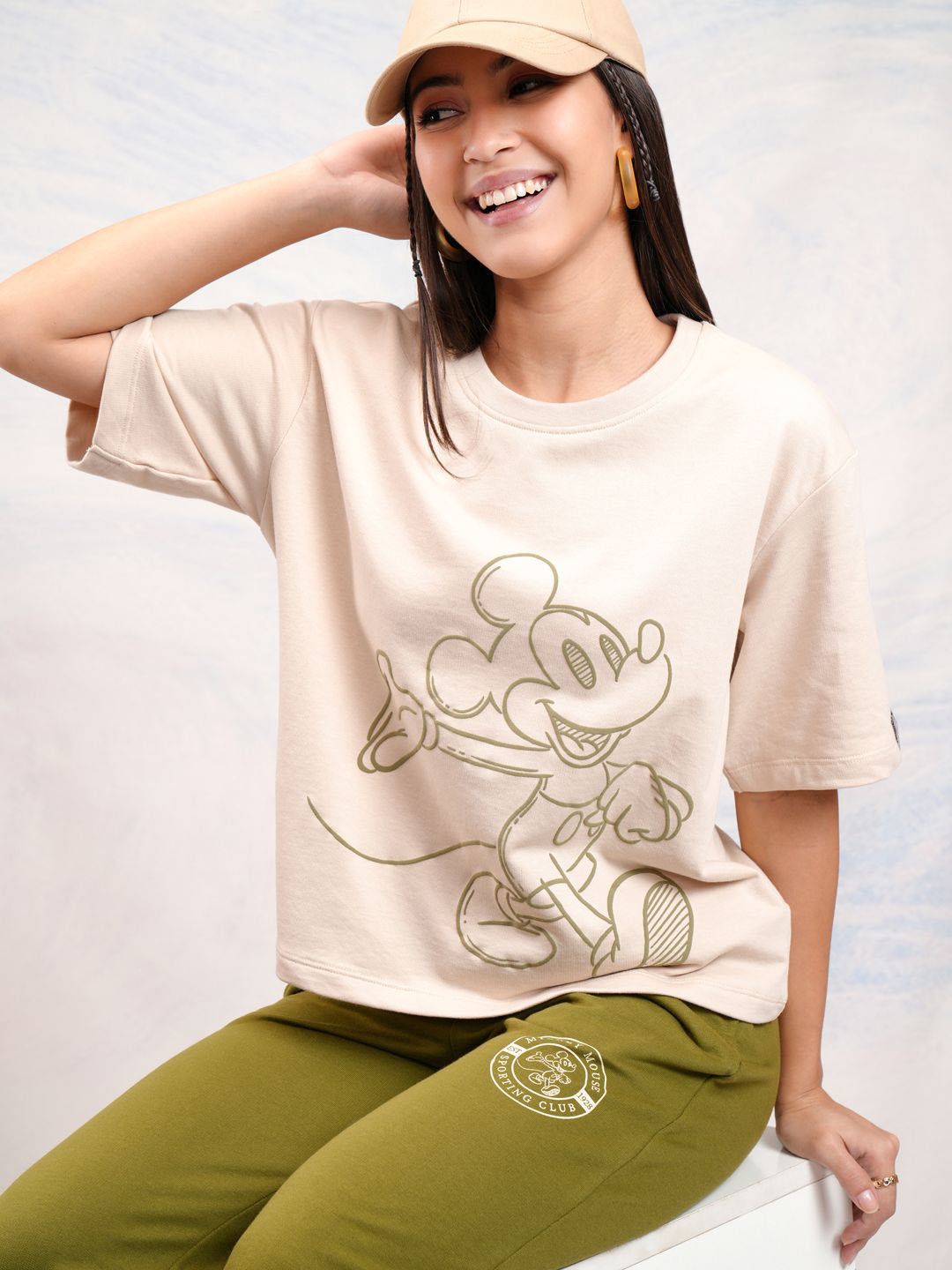 Tokyo Talkies Women Disney Mickey Mouse Printed Round Neck T Shirt & Jogger
