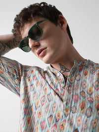 Vastrado Geometric Woven Design Mandarin Collar Lurus Pendek Kurta