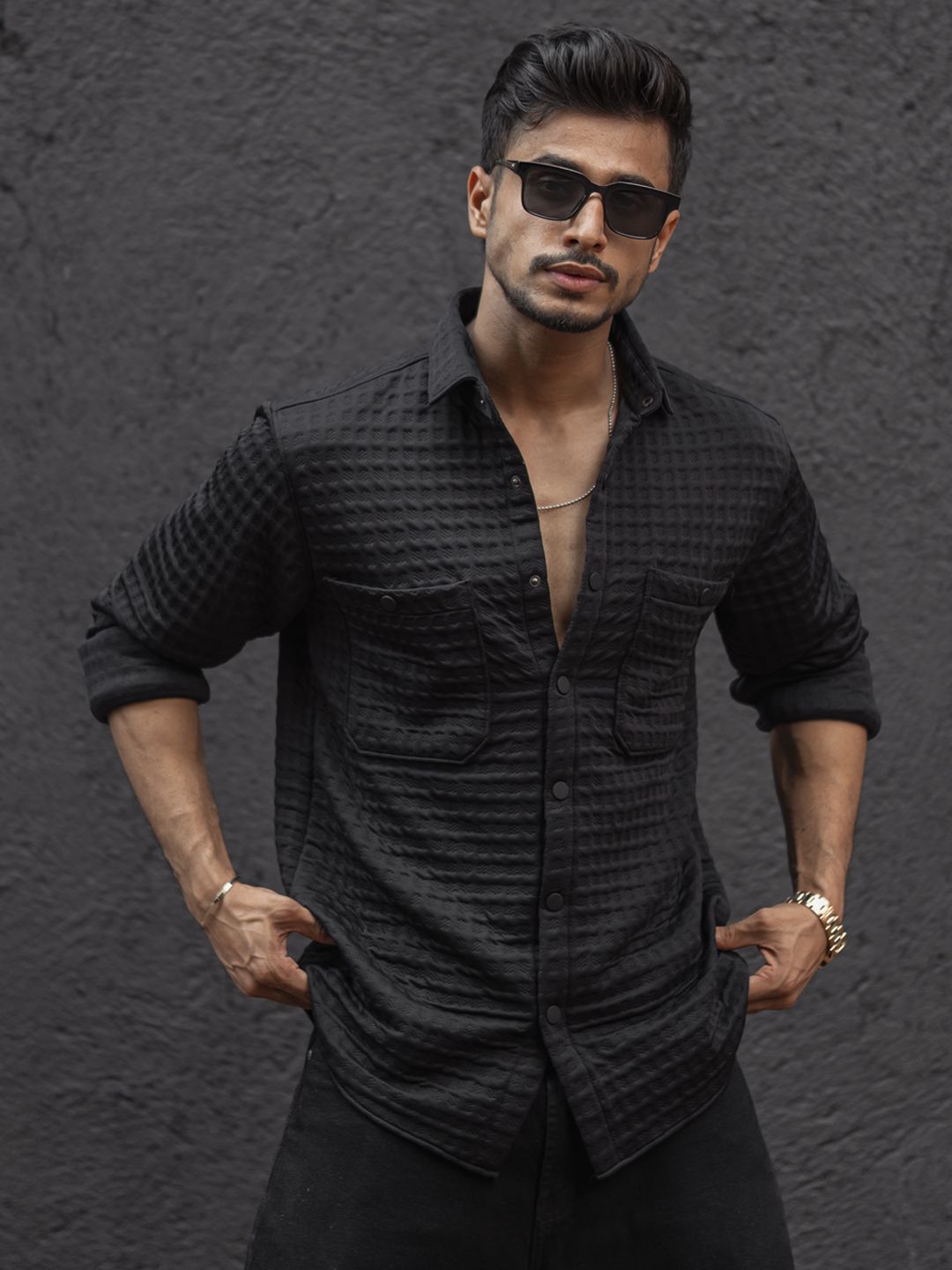 Powerlook Men Spread Collar Textured Relaxed Fit Casual Shirt
