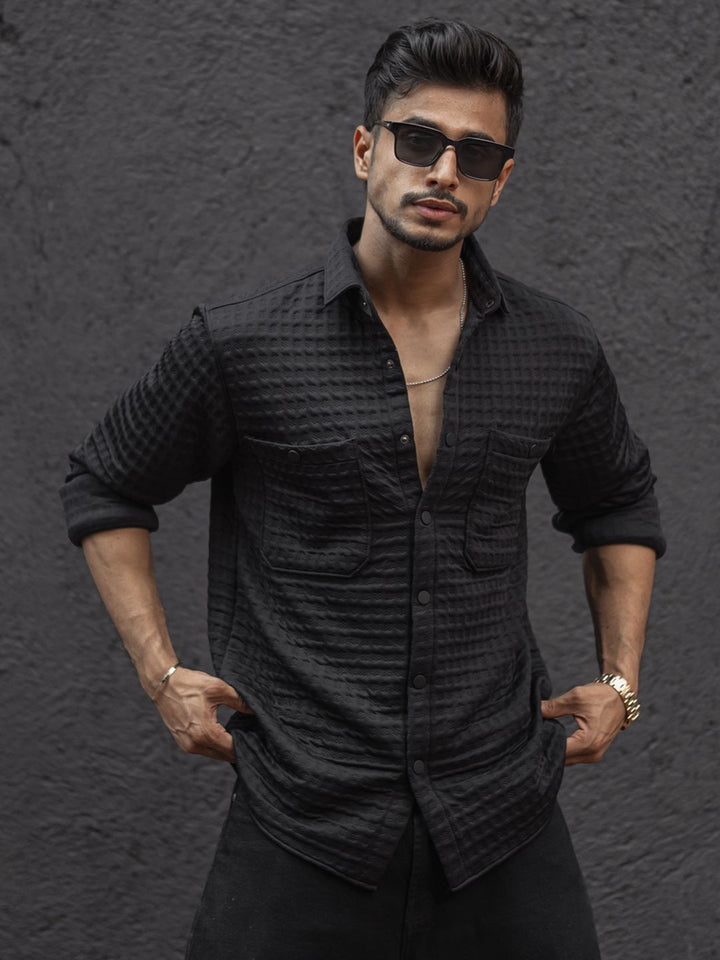 Powerlook Men Spread Collar Textured Relaxed Fit Casual Shirt