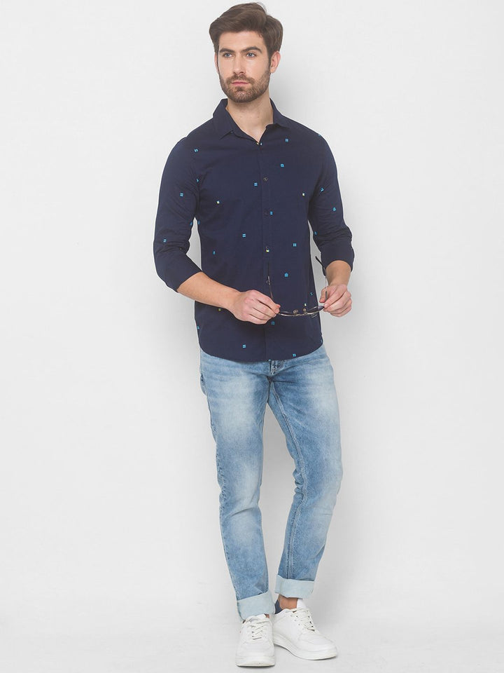 SPYKAR Men Blue Cotton Casual Shirt