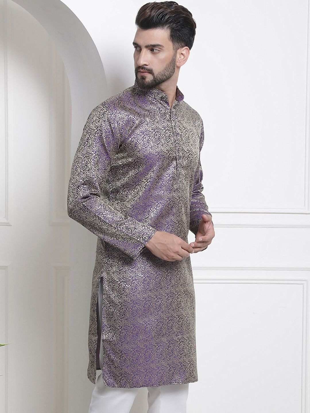 SOJANYA Ethnic Motifs Woven Design Jacquard Regular Kurta