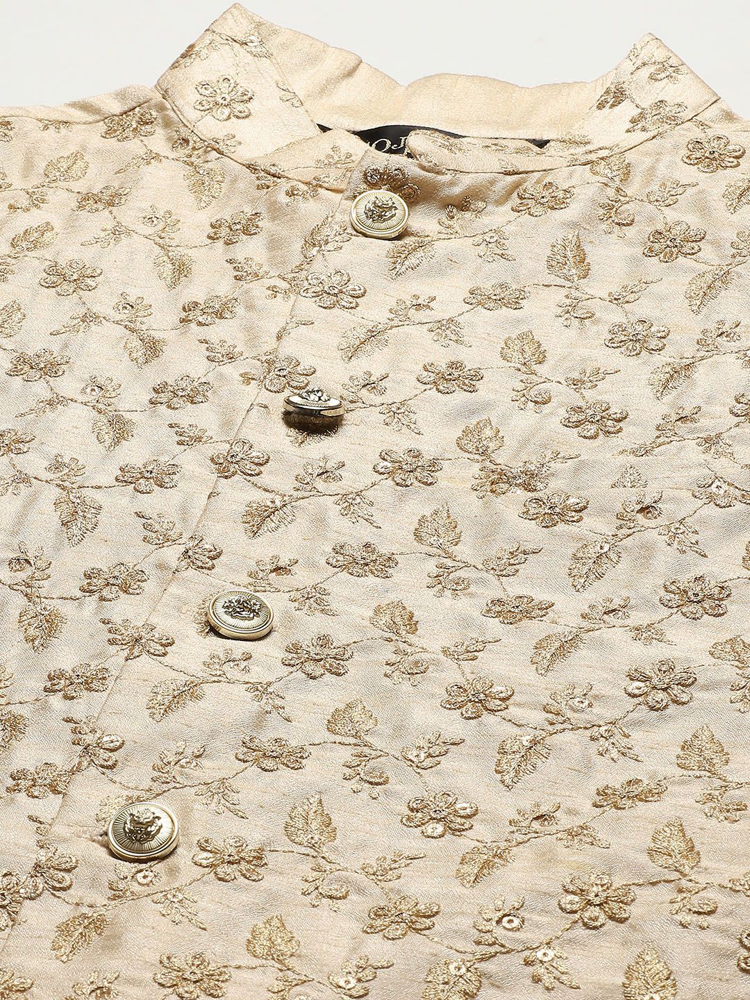 SOJANYA Lelaki Motif Etnik Hitam Chikankari Kurta Kapas Tulen dengan Jaket Churidar & Nehru
