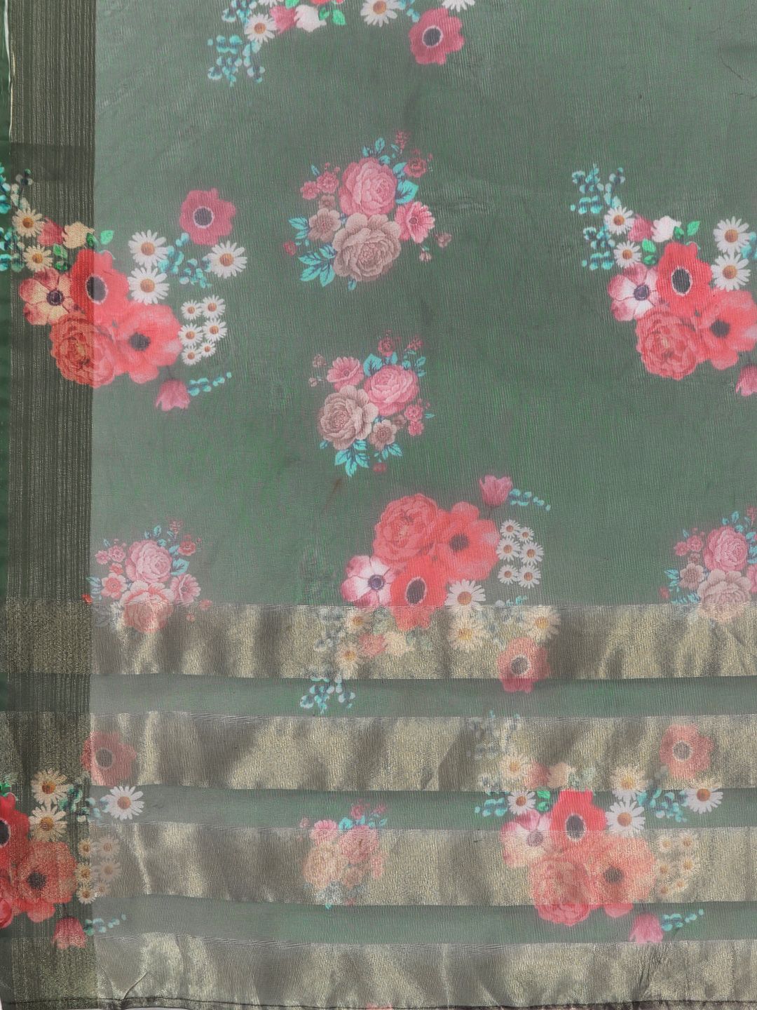Indo Era Women Green Yoke Design Embroidered Liva Kurta with Palazzos & Dupatta