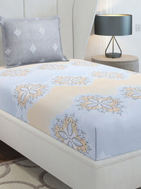 Monte Carlo Grey & Blue Ethnic Motifs Cotton 144 TC Single Bedsheet Set-2.29 m x 1.52 m