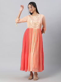 AURELIA Women Floral Embroidered Round Neck Fit and Flare Maxi Dress