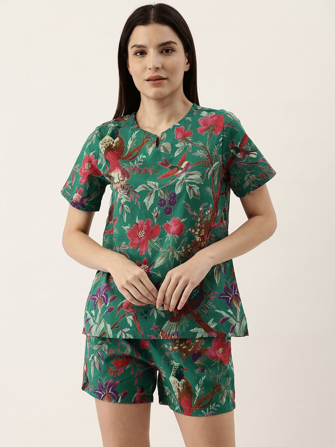 Sanskrutihomes Wanita Hijau Kapas Kapas Pure Pure Shorts