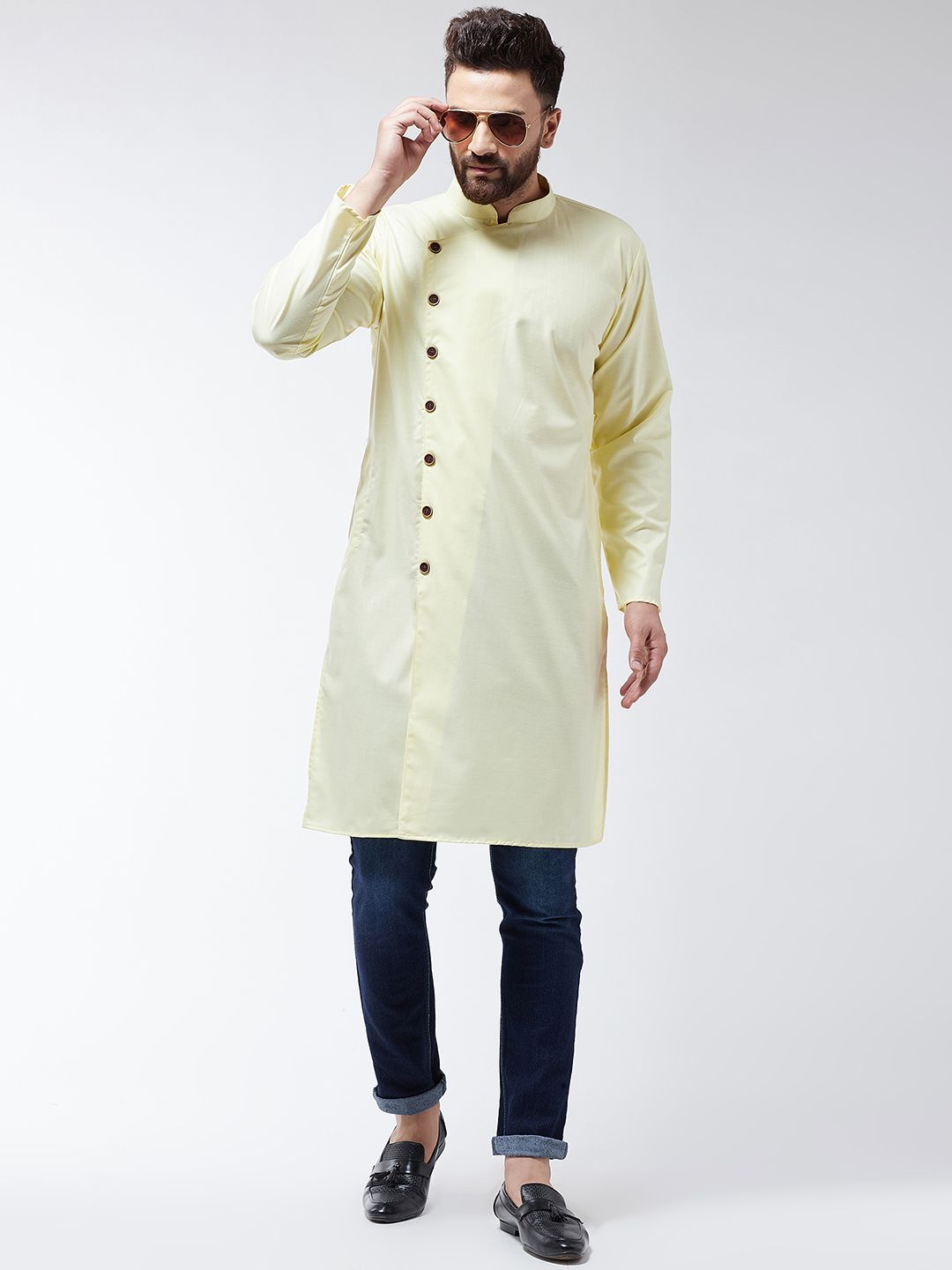 SOJANYA Lelaki Kuning Solid Kurta Lurus