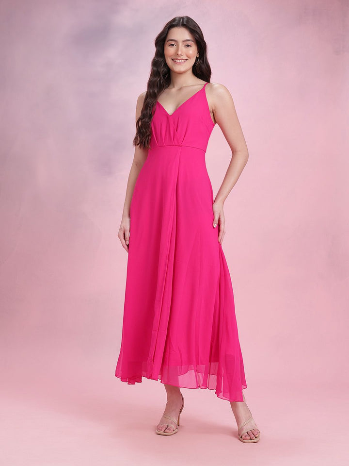 DressBerry Pleated Slit Wrap Maxi Dress