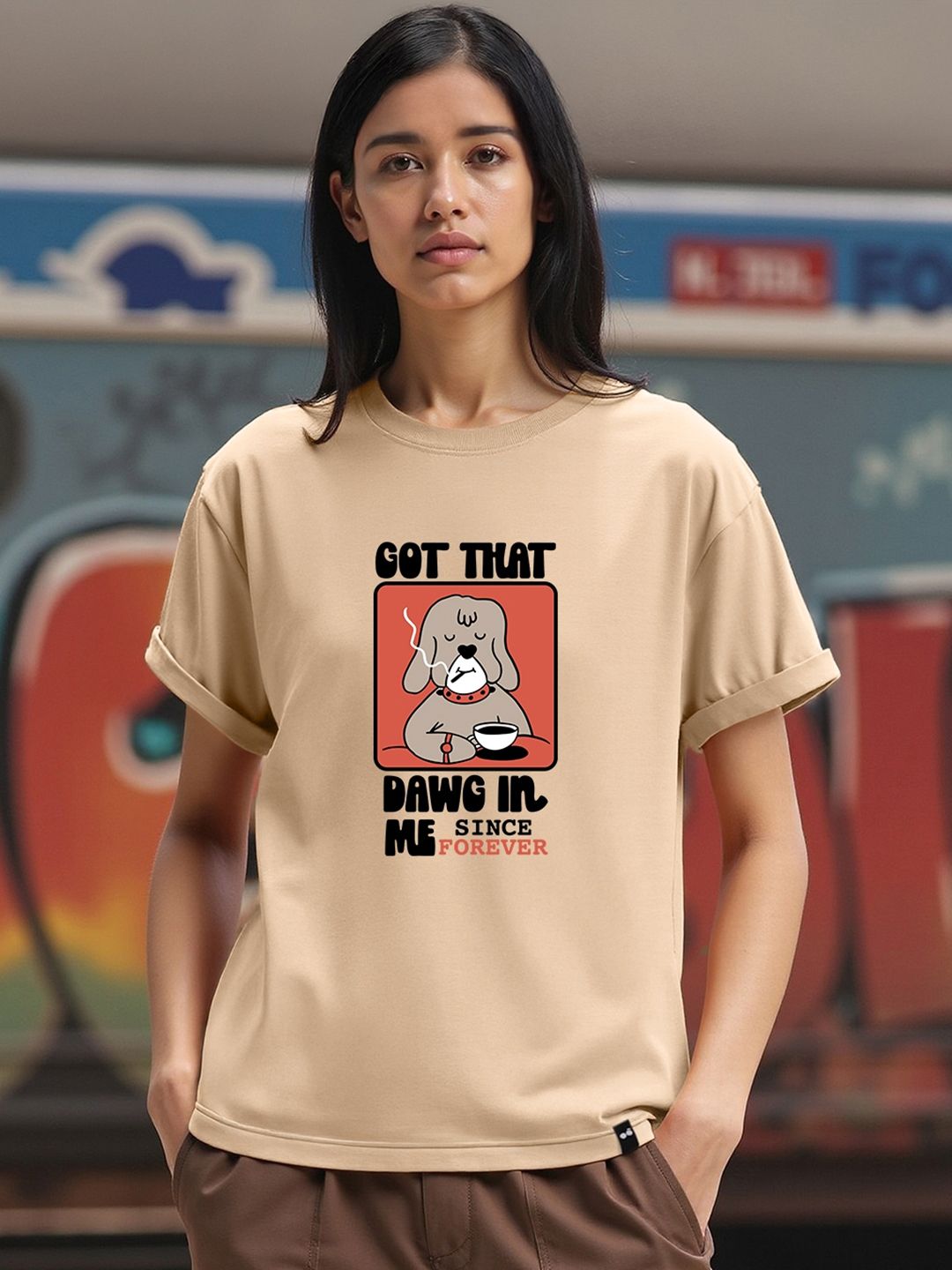 Bewakoof Women Graphic Printed Round Neck Pure Cotton Relaxed Fit T-shirt