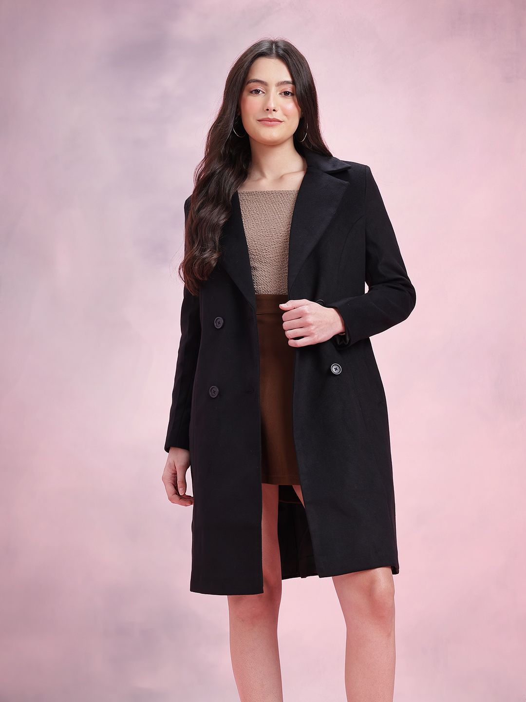 DressBerry Notched Lapel Collar Double-Breasted Regular Fit Overcoat