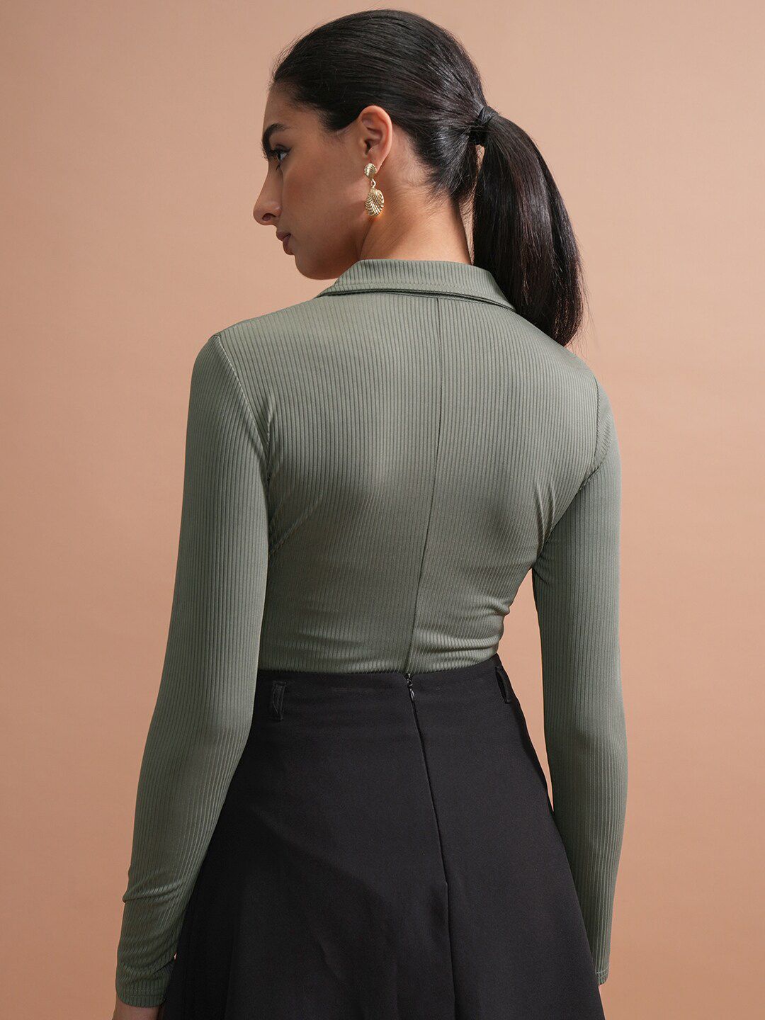 Tokyo Talkies Lengan Penuh Bodysuit Polo Lengan Penuh