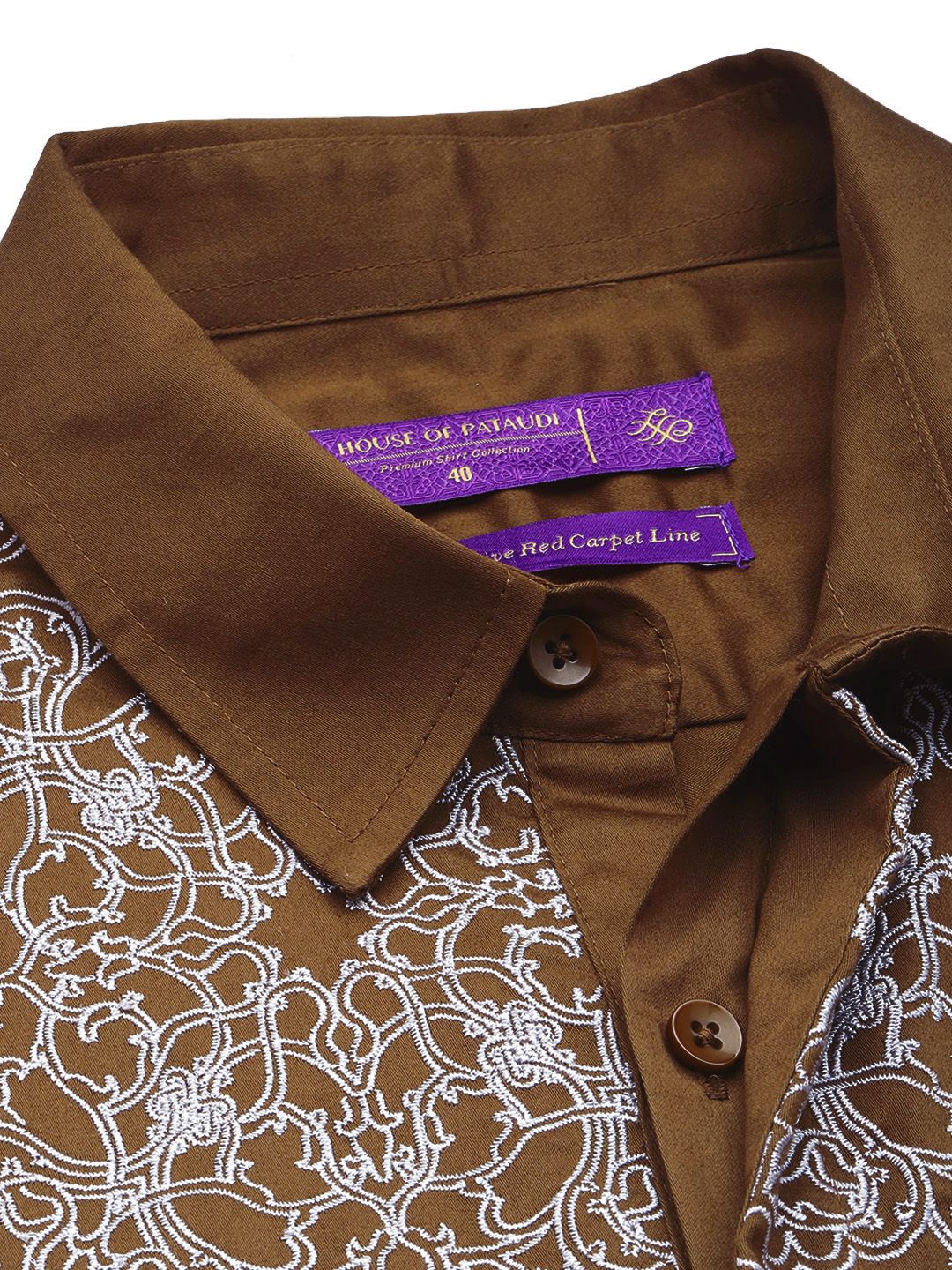 House of Pataudi Red Carpet Pure Cotton Embroidered Opaque Party Shirt