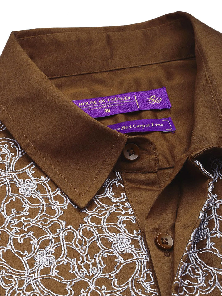 House of Pataudi Red Carpet Pure Cotton Embroidered Opaque Party Shirt