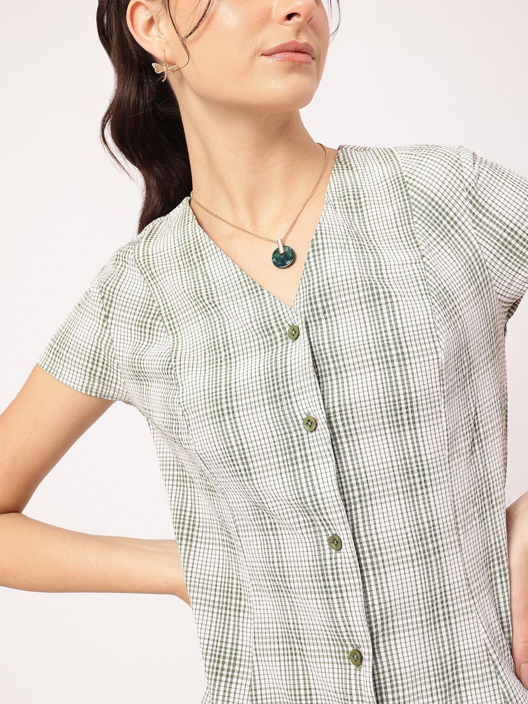 DressBerry Seersucker Softgirl Effortless Button-Down Dress