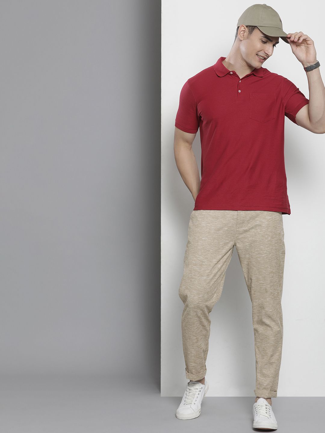 The Indian Garage Co Men Textured Slim Fit Trousers