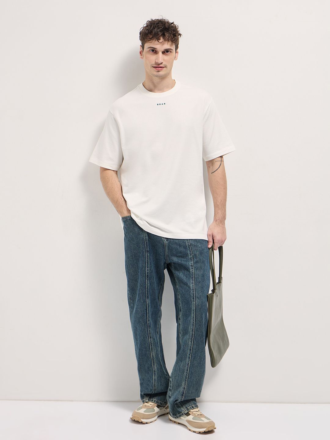 THE BEAR HOUSE Men Graphic Printed Round Neck Cotton Oversized T-shirt