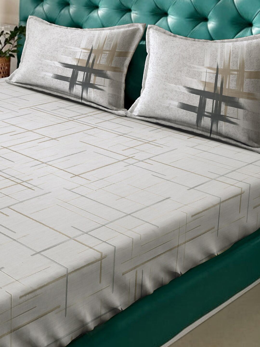 KLOTTHE Kelabu Abstrak 400 TC Kapas Cadar Super King Dengan 2 Sarung Bantal-270X270 cm