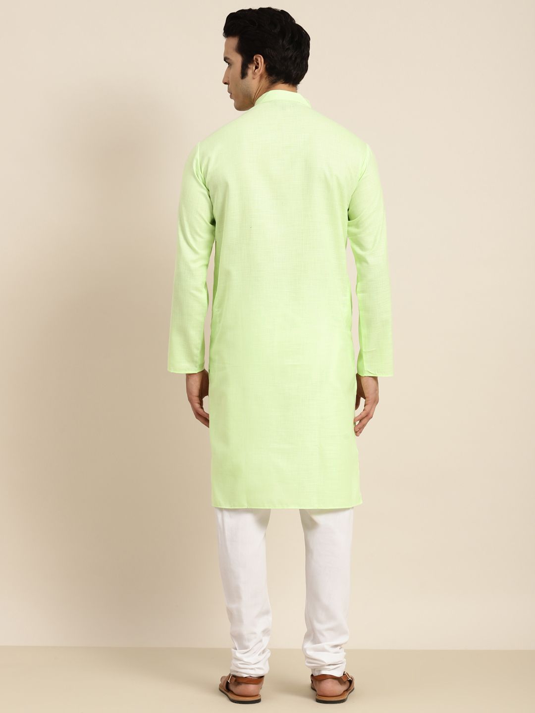 Anug by SOJANYA Men Green Band Collar Kurta