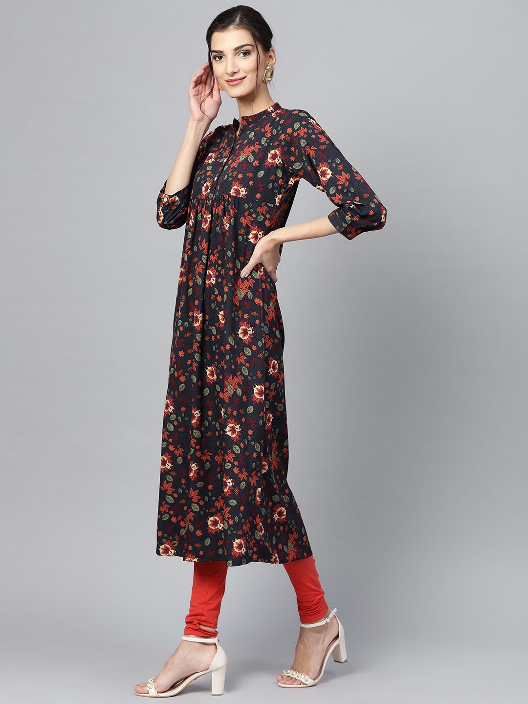 Gerua By Libas Women Navy Blue  Orange Printed A-Line Kurta