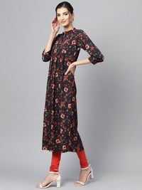 Gerua By Libas Women Navy Blue  Orange Printed A-Line Kurta