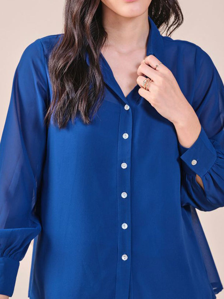 AND Women Solid Bell Sleeve Shirt Style Top