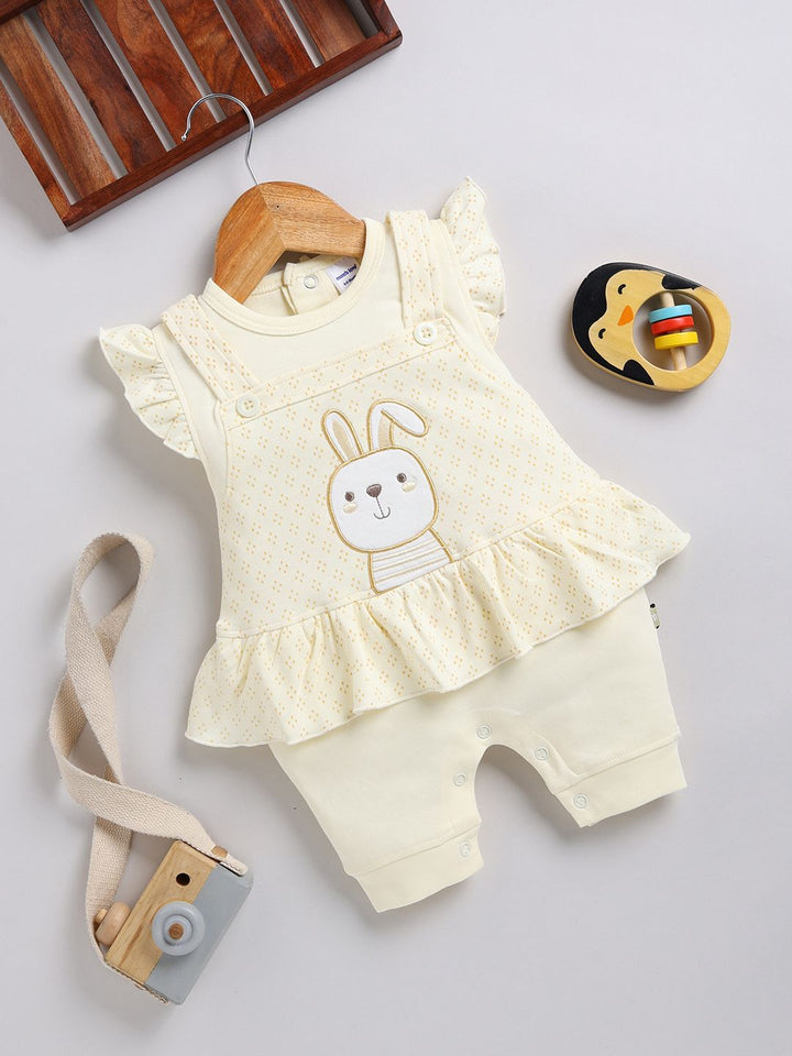 Moms Love Infant Girls Printed Cotton Rompers with Applique Detail