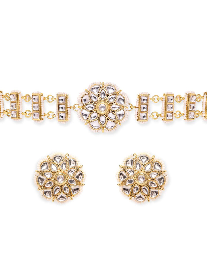 Rubans 22K Gold Plated Kundan and Pearl beaded Choker jewelry Set