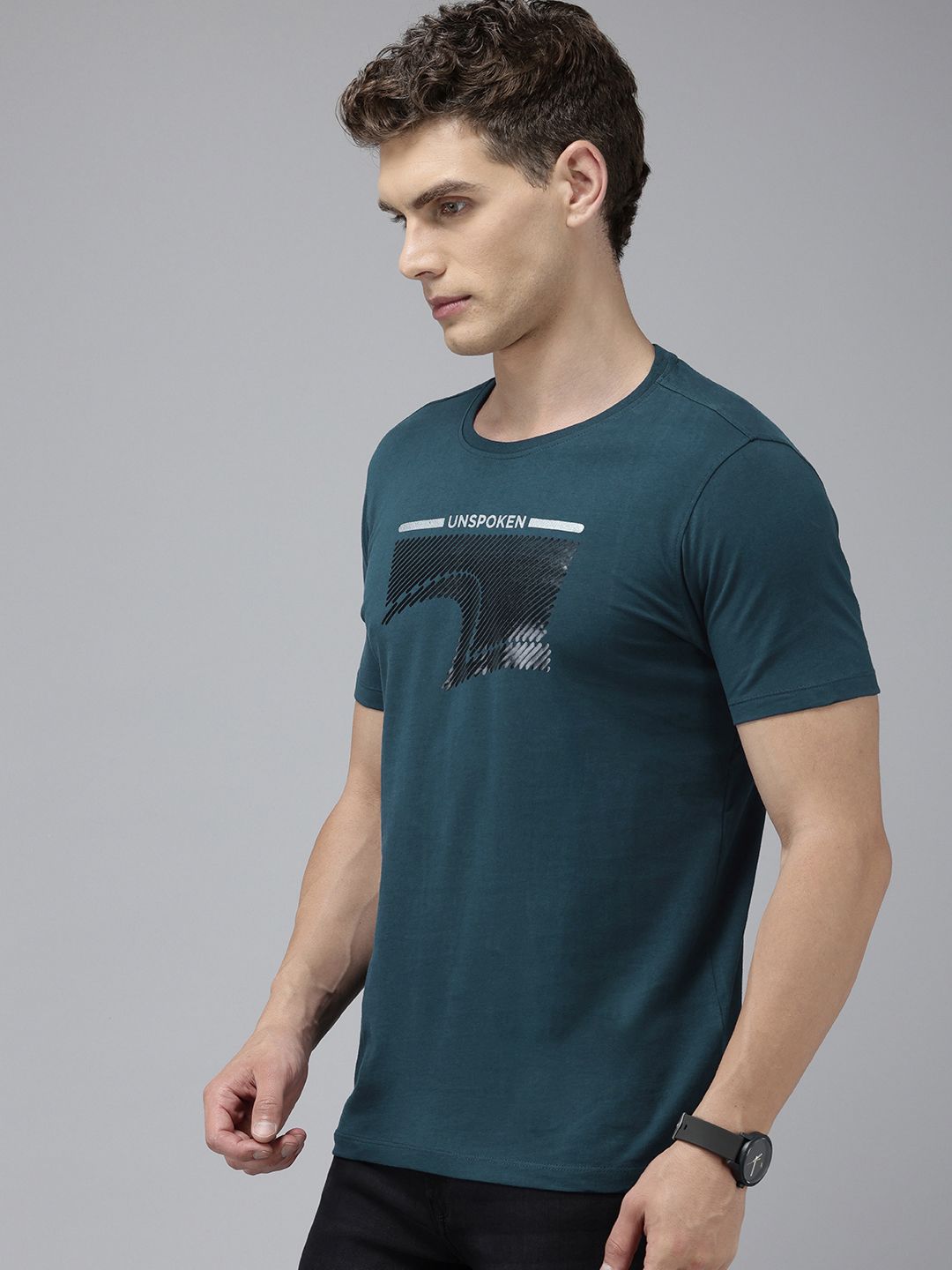 SPYKAR Printed Pure Cotton Slim Fit T-shirt