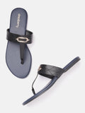 DressBerry Women Textured T-Strap Flats with Embellished Detail