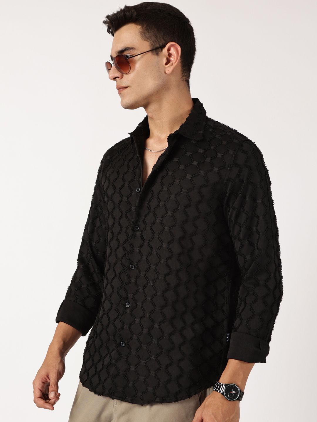 Thomas Scott Men Premium Spread Collar Textured Casual Shirt