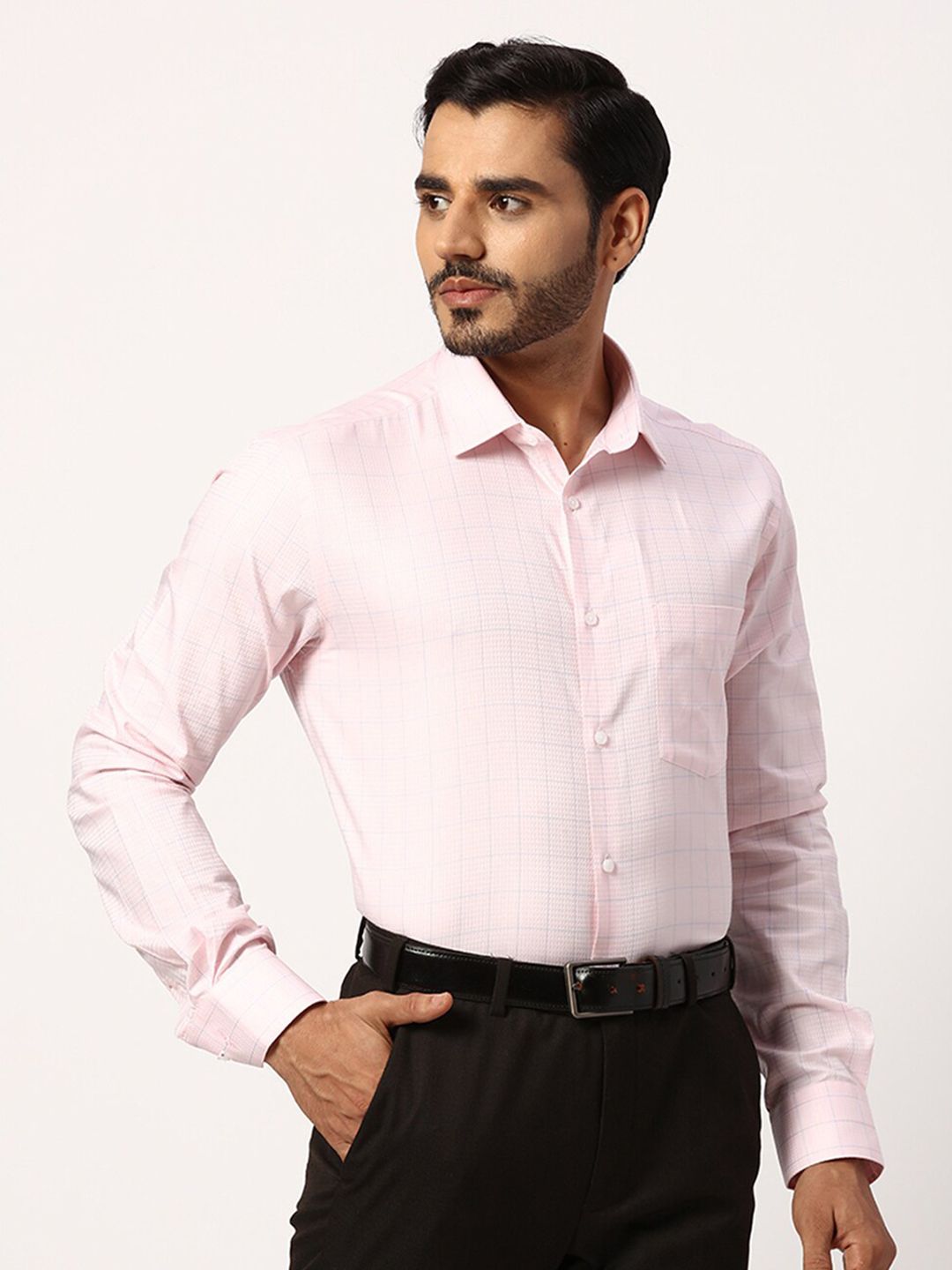 Park Avenue Slim Fit Grid Tattersall Checks Cotton Formal Shirt