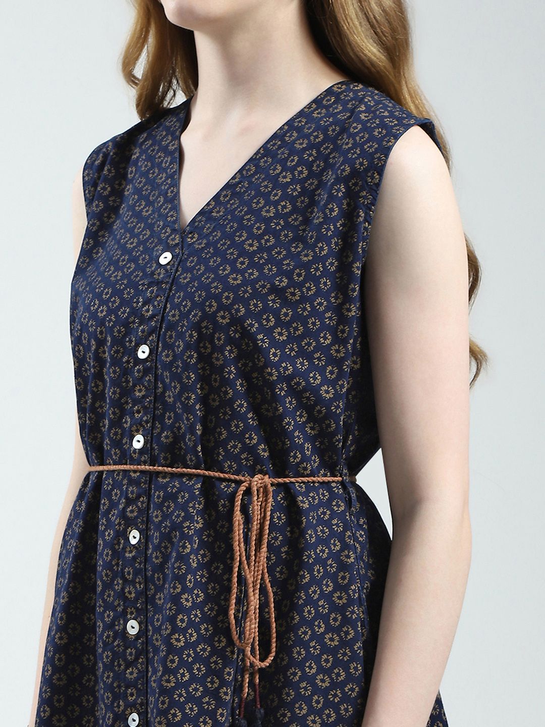 Monte Carlo Floral Print Pure Cotton Sleeveless Shirt Dress