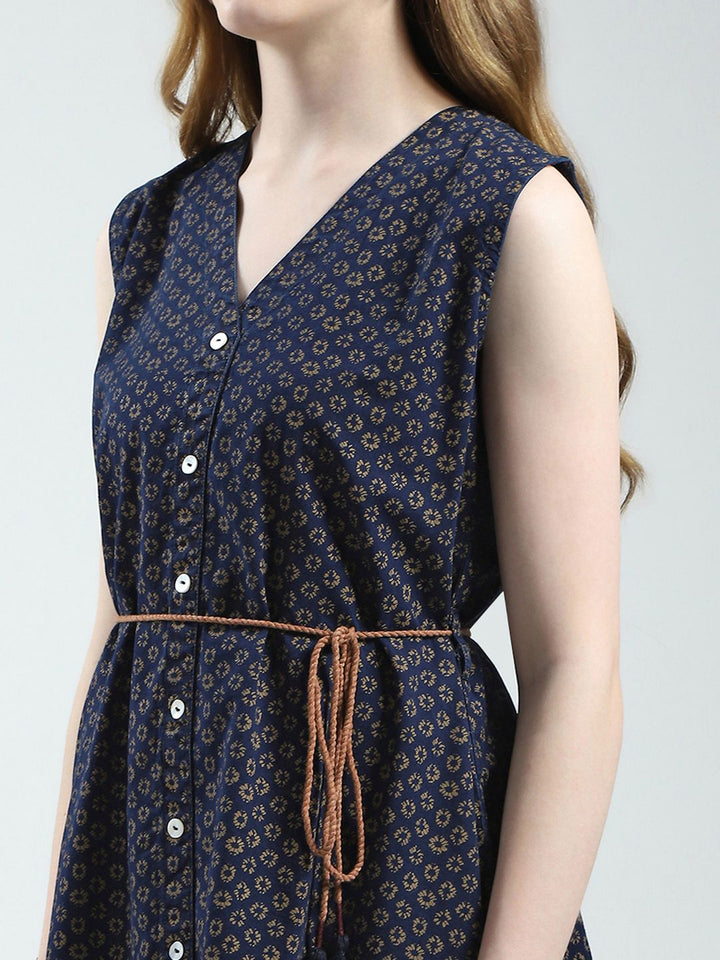 Monte Carlo Floral Print Pure Cotton Sleeveless Shirt Dress