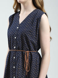 Monte Carlo Floral Print Pure Cotton Sleeveless Shirt Dress