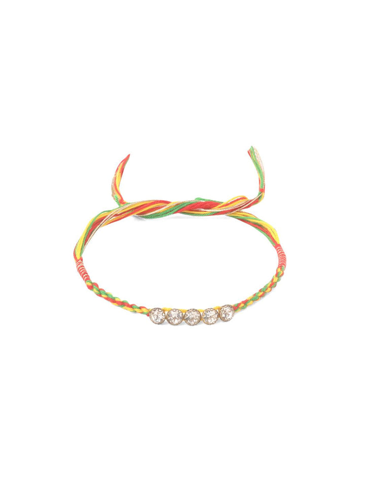 NVR Unisex Set of 2 Religious Multicolor Artificial Stones Thread Rakhi With Roli Chawal